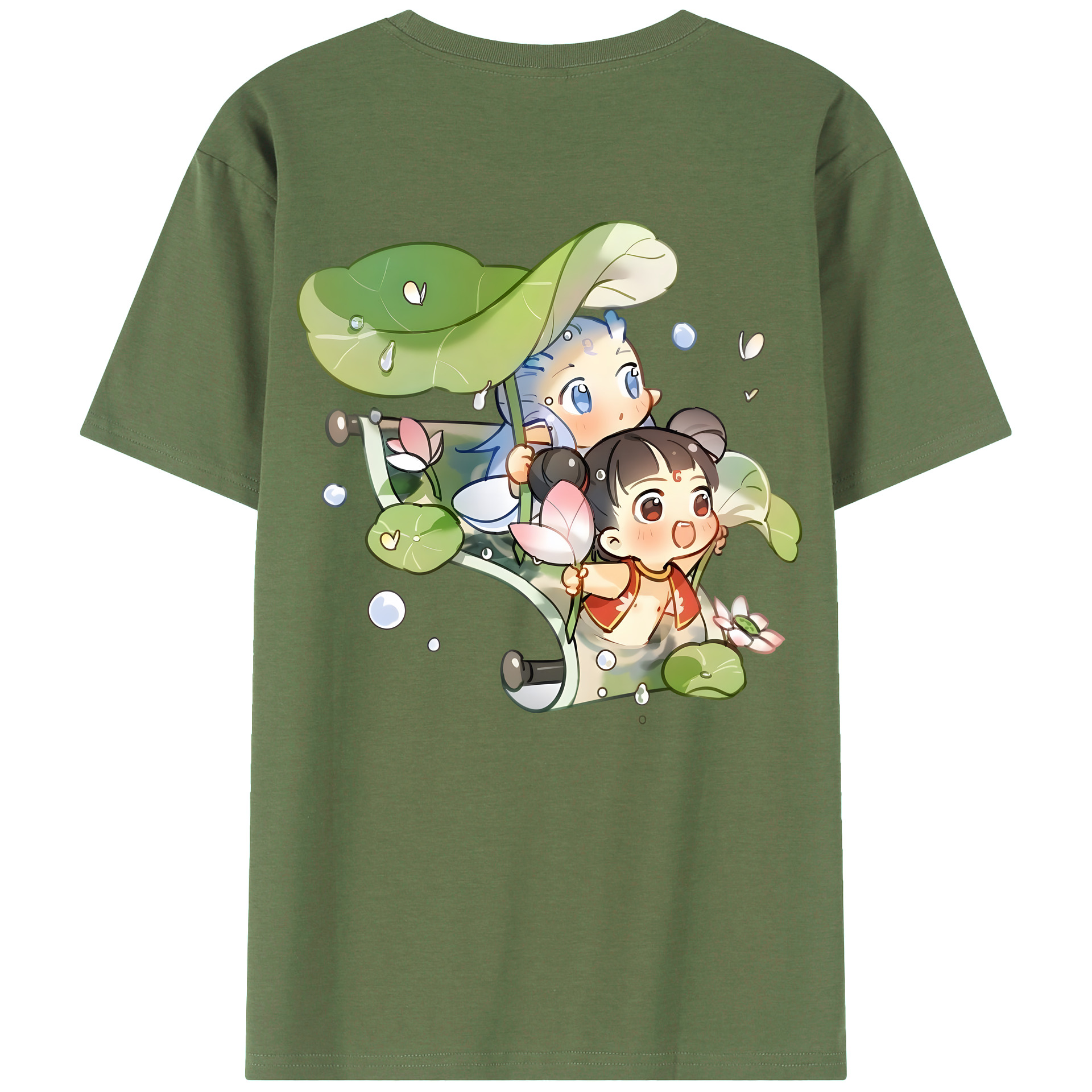 （画像用） Ne Zha 2 ナタ 魔童の大暴れ 綿100％ メンズ半袖Tシャツ（バックプリント） 通気性